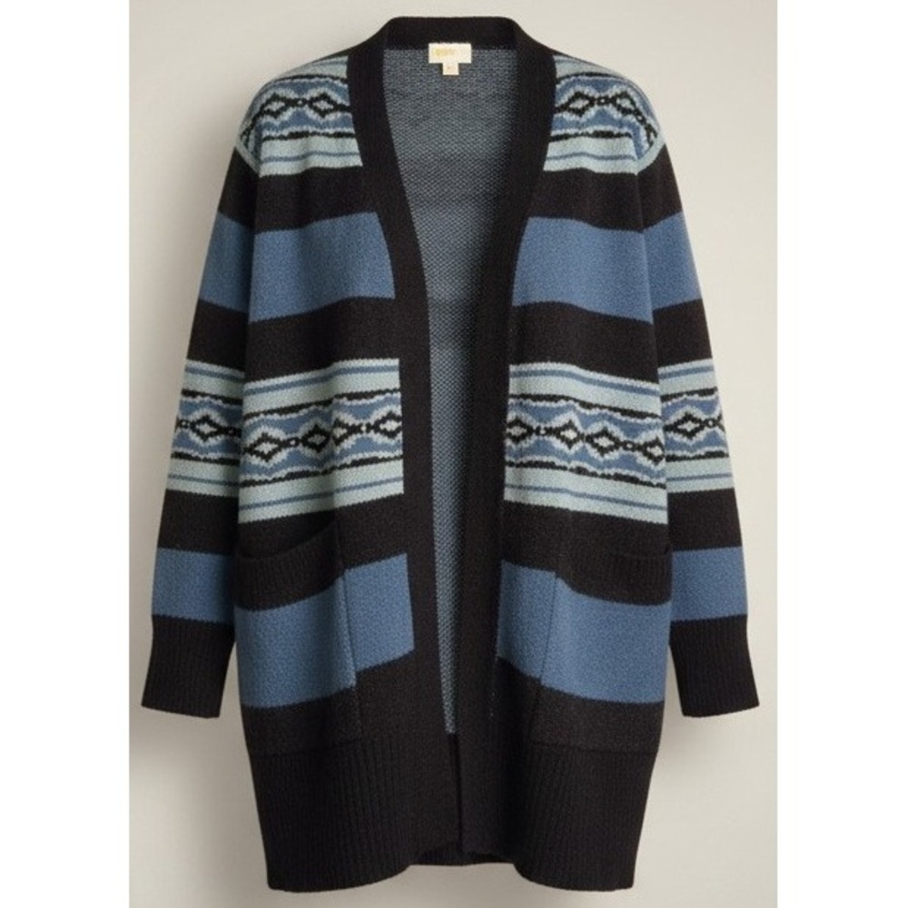 LuLaRoe Cardigan Womens Medium Blue Black Striped Open Front Long Sweater‎